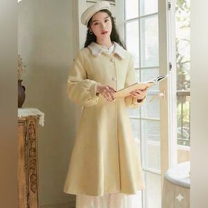 NEW Pale Yellow Button Front A-line Puff Sleeve Coat